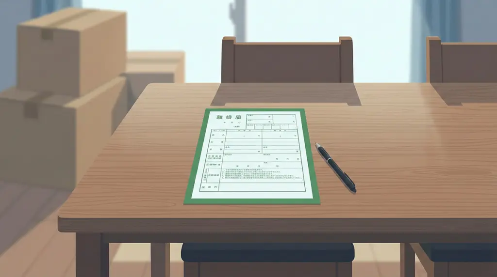 『小さい頃は、神様がいて』第9話あらすじ。離婚届と引越しの段ボールが置かれた静かなリビングの様子。