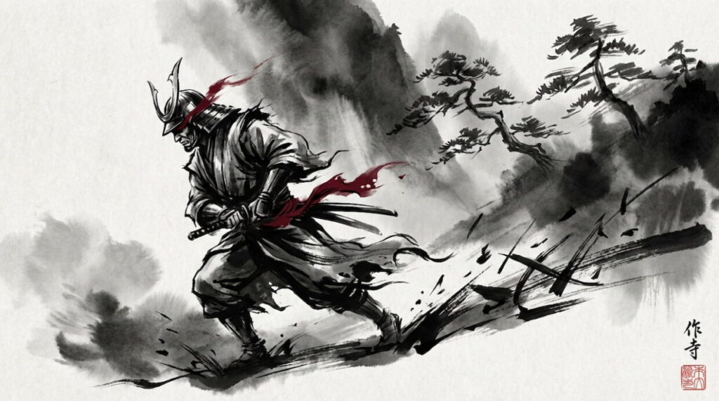 泥臭く奔走する小一郎の「メロス感」を視覚的に補強するイラストです。読者のページ滞在時間を伸ばし、テキストの臨場感を高めます。