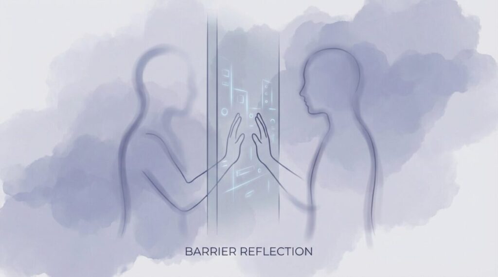 楽しそうに見えても決定的に隔たりのある二人の距離感を、抽象的な図で示すことで「モヤモヤ」の正体を可視化