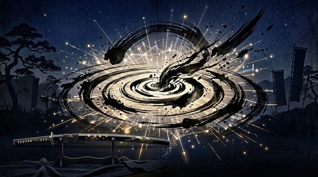 豊臣兄弟！第15話「ここは地獄じゃ」のセリフがSNSで広がる様子を象徴するイメージ画像。波紋と光の広がり